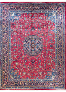 Mashad Red Hand Knotted Rug 9'8" x 13'1"