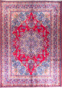 Mashad Red Hand Knotted Rug 7'10" x 11'3"