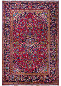 Kashan Blue Hand Knotted Rug 6'5" x 9'8"