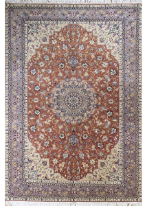 Tabriz Rust Wool & Silk Hand Knotted Persian Rug