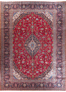 Kashan Medallion Red Hand Knotted Rug 9'8" x 13'5"