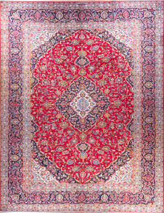 Kashan Medallion Red Hand Knotted Rug 9'9" x 12'11"
