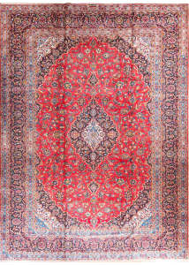 Kashan Medallion Red Hand Knotted Rug 9'9" x 13'0"