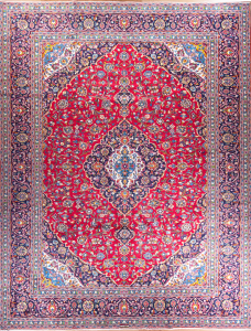 Kashan Medallion Fine Red Hand Knotted Rug 9'11" x 13'1"
