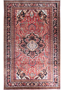 Lilian Medallion Red Hand Knotted Rug 7'3" x 11'9"