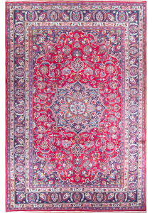 Mashad Medallion Red Hand Knotted Rug 6'4" x 9'6"