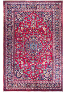 Mashad Medallion Red Hand Knotted Rug 6'4" x 9'10"