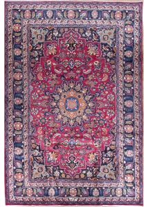 Mashad Medallion Red Hand Knotted Rug 6'9" x 10'2"