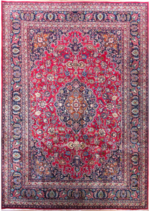 Mashad Medallion Red Hand Knotted Rug 7'11" x 10'11"