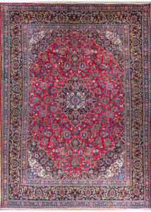 Mashad Medallion Red Hand Knotted Rug 8'1" x 11'0"