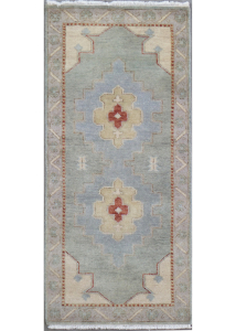 Oushak Colorful Grey/Beige Hand Knotted Runner Indian Rug