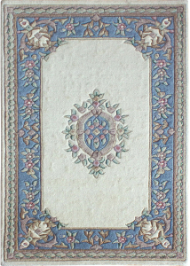 Aubusson Sangam Ivory/Blue Hand Knotted Rug 3'0" x 5'0"