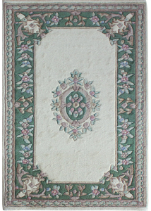 Aubusson Sangam Ivory/Green Hand Knotted Rug 3'0" x 5'0"