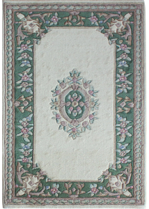 Aubusson Sangam Ivory/Green Wool Hand Tufted Indian Rug