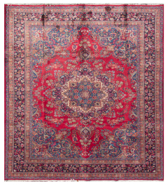 Mashad Vintage Red Wool Hand Knotted Persian Rug