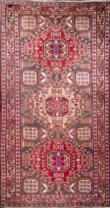 Kazak Semi-Antique Red Wool Hand Knotted Afghan Rug