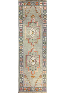 Oushak Turkish Style L-16 Grey/D. Grey Hand Knotted Rug 2'6" x 7'9"