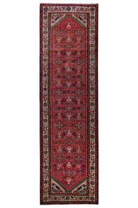 Hosseinabad Semi-Antique Allover Red Wool Hand Knotted Runner Persian Rug