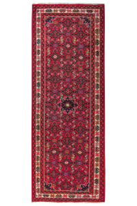 Hosseinabad Semi-Antique Allover Red Wool Hand Knotted Runner Persian Rug