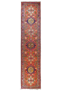 Gharajeh Semi-Antique Wool Hand Knotted Runner Persian Rug