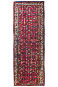 Hosseinabad Semi-Antique Allover Red Wool Hand Knotted Runner Persian Rug