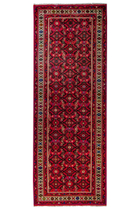 Hosseinabad Semi-Antique Allover Red Wool Hand Knotted Runner Persian Rug