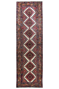 Chenar Semi-Antique Medallion Beige Wool Hand Knotted Runner Persian Rug