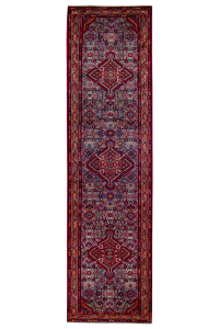 Tajabad Semi-Antique Medallion Beige Wool Hand Knotted Runner Persian Rug