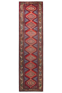 Chenar Semi-Antique Medallion Red Wool Hand Knotted Runner Persian Rug