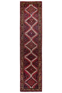 Chenar Semi-Antique Medallion Red Wool Hand Knotted Runner Persian Rug