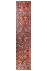 Darjazin Semi-Antique Medallion Red Wool Hand Knotted Runner Persian Rug