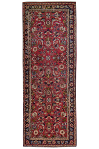 Mehraban Semi-Antique Allover Red Wool Hand Knotted Runner Persian Rug