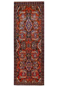 Mehraban Semi-Antique Allover Red Wool Hand Knotted Runner Persian Rug