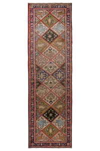 Mehraban Semi-Antique Fields Beige Wool Hand Knotted Runner Persian Rug