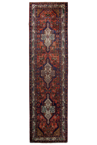 Tajabad Semi-Antique Medallion Red Wool Hand Knotted Runner Persian Rug