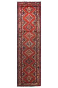 Zagheh Semi-Antique Medallion Red Wool Hand Knotted Runner Persian Rug