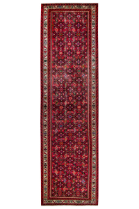 Hosseinabad Semi-Antique Allover Red Wool Hand Knotted Runner Persian Rug