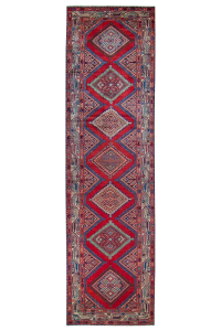 Zagheh Semi-Antique Medallion Red Wool Hand Knotted Runner Persian Rug