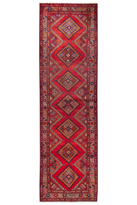 Chenar Semi-Antique Medallion Red Wool Hand Knotted Runner Persian Rug