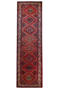 Zagheh Semi-Antique Medallion Red Wool Hand Knotted Runner Persian Rug