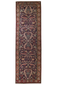 Hamadan Semi-Antique Medallion Blue Wool Hand Knotted Runner Persian Rug