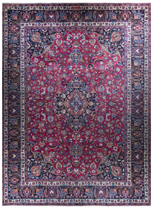 Mashad Semi-Antique Medallion Red Wool Hand Knotted Persian Rug