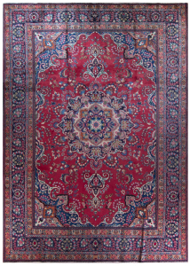 Sabzevar Semi-Antique Medallion Red Wool Hand Knotted Persian Rug