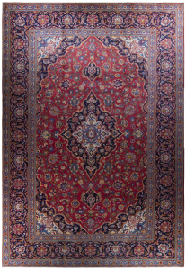 Kashan Semi-Antique Medallion Red Wool Hand Knotted Persian Rug