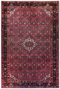 Hosseinabad Semi-Antique Medallion Red Wool Hand Knotted Persian Rug