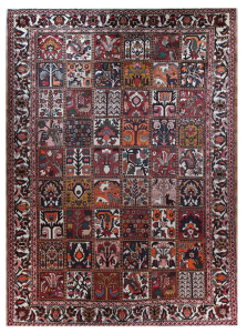 Bakhtiari Semi-Antique Fields Red Wool Hand Knotted Persian Rug