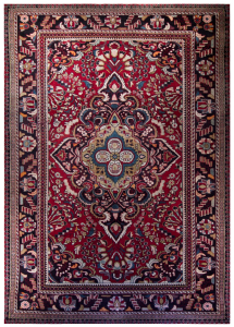 Lilian Semi-Antique Medallion Red Wool Hand Knotted Persian Rug