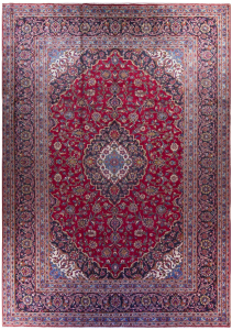 Kashan Vintage Semi-Antique Medallion Red Wool Hand Knotted Persian Rug