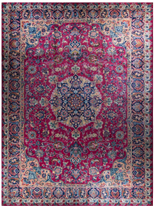 Mashad Semi-Antique Medallion Red Wool Hand Knotted Persian Rug