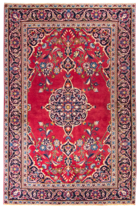 Keshan Semi-Antique Medallion Red Wool Hand Knotted Persian Rug